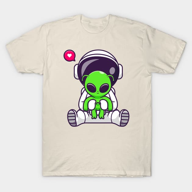 Cute Astronaut With Baby Alien Cartoon T-Shirt by Catalyst Labs